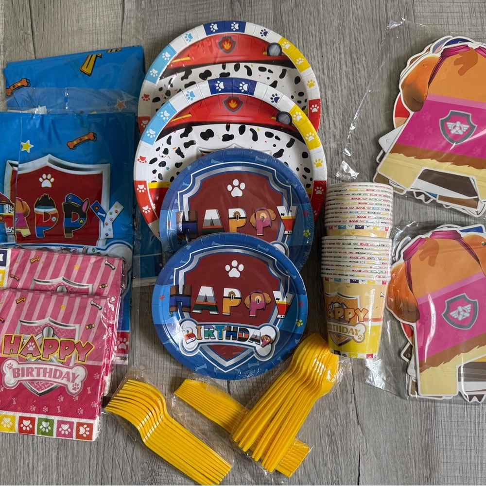 Paw Patrol Party Supplies Birthday Tableware Set - Blue & Yellow